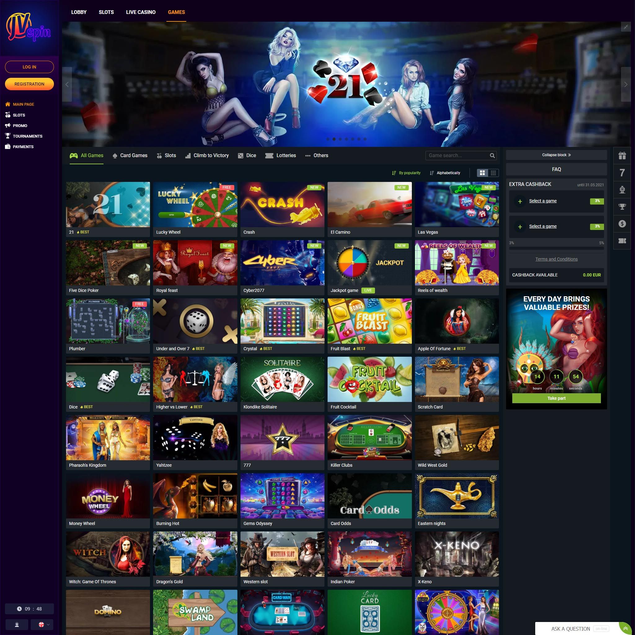JVSpin Casino full games catalogue
