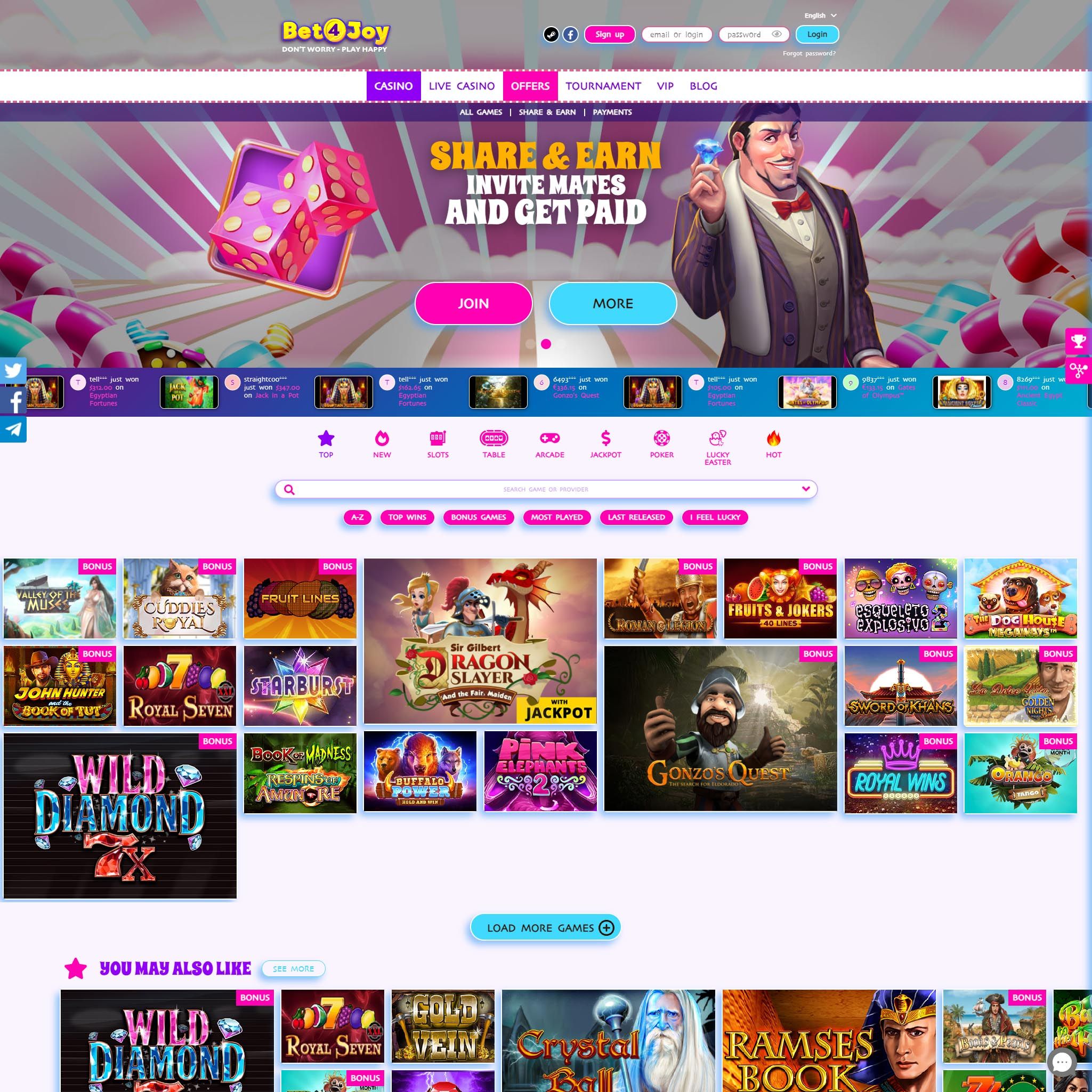 Bet4Joy Casino full games catalogue