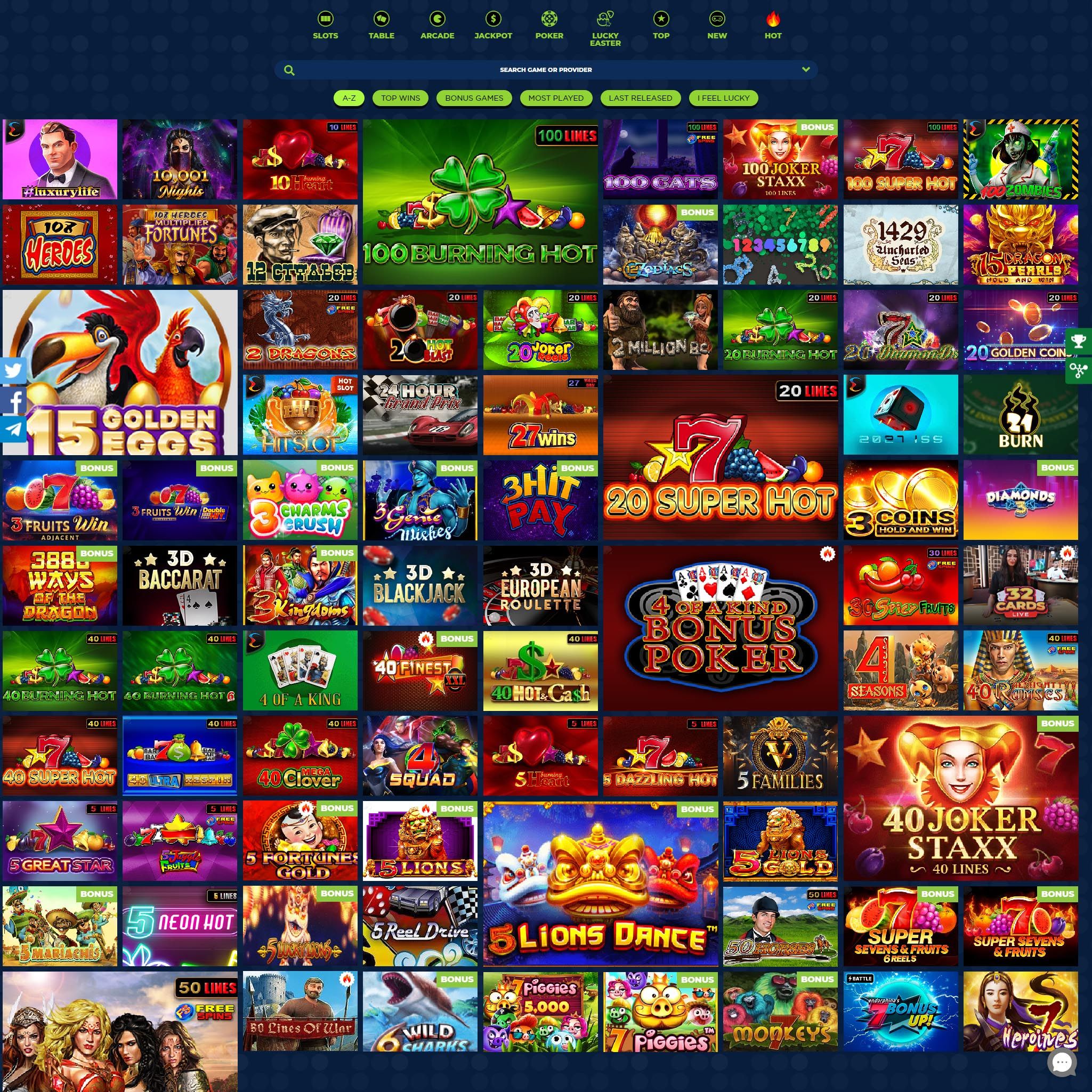 LuckyZon Casino full games catalogue