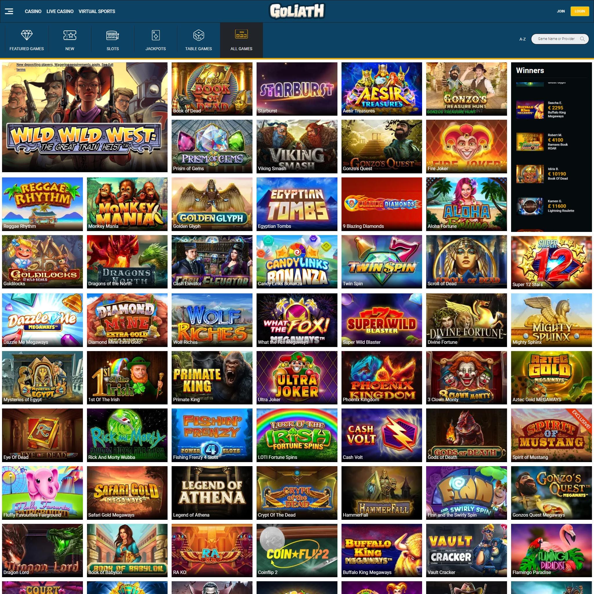 Goliath Casino full games catalogue