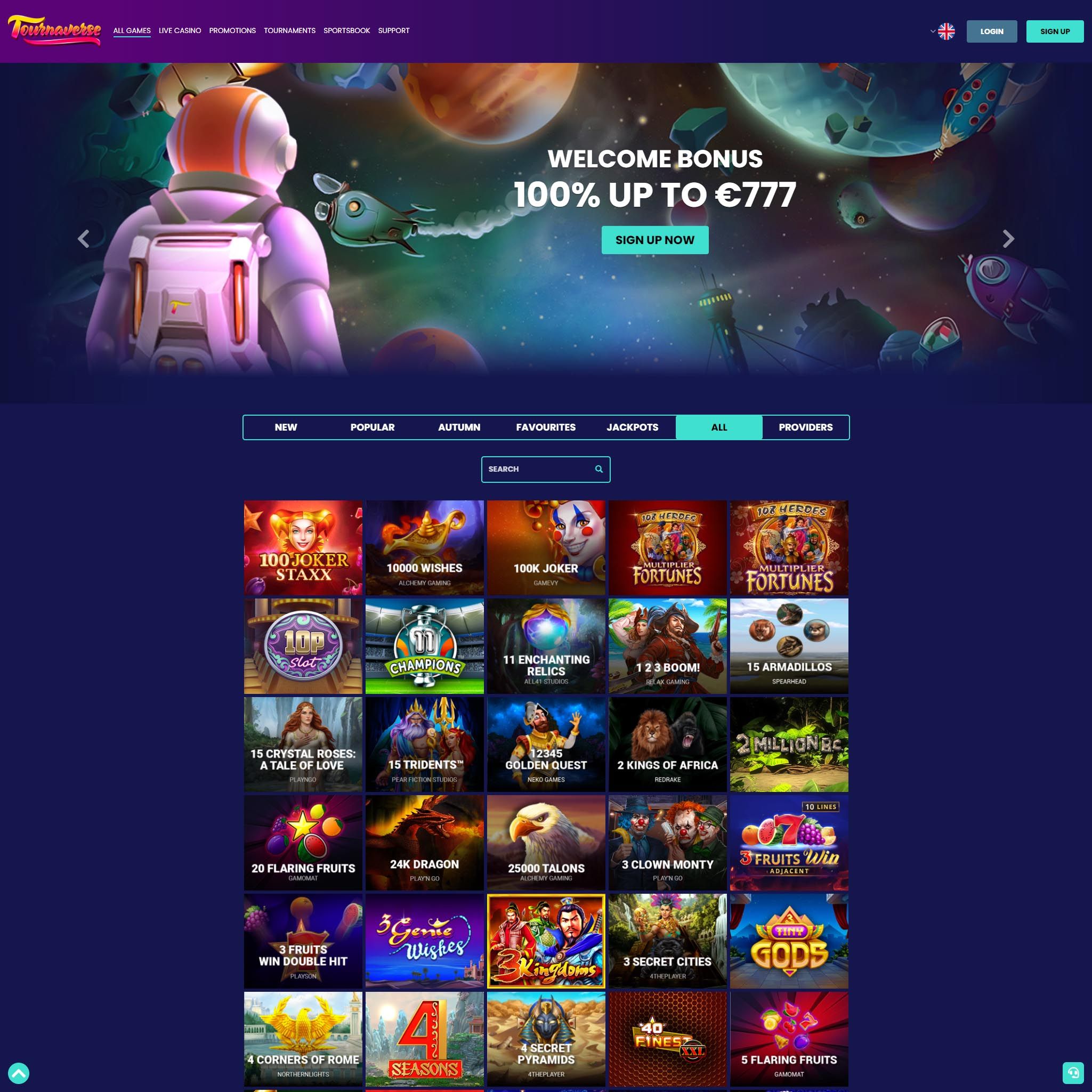 Tournaverse Casino full games catalogue