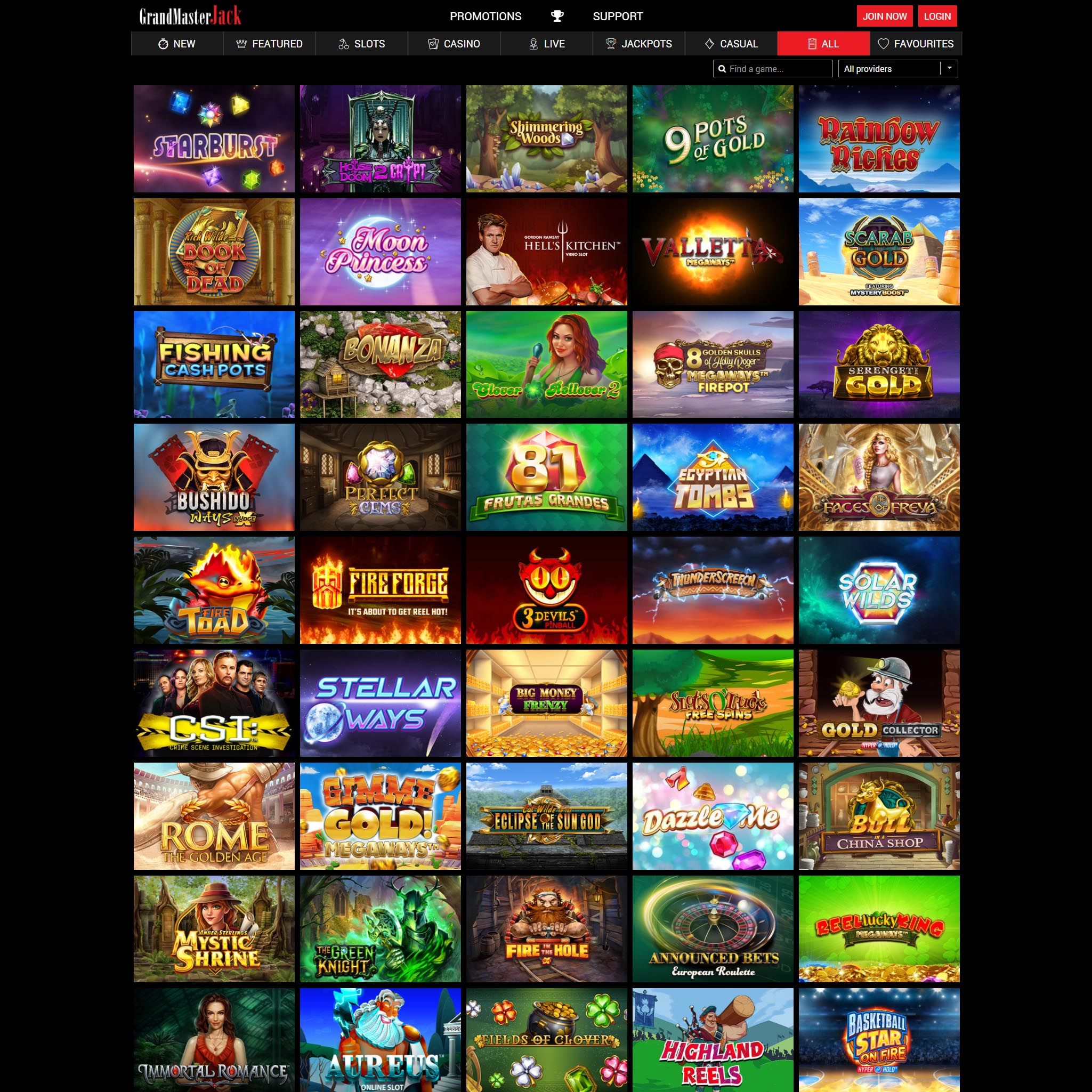 Grandmaster Jack Casino full games catalogue