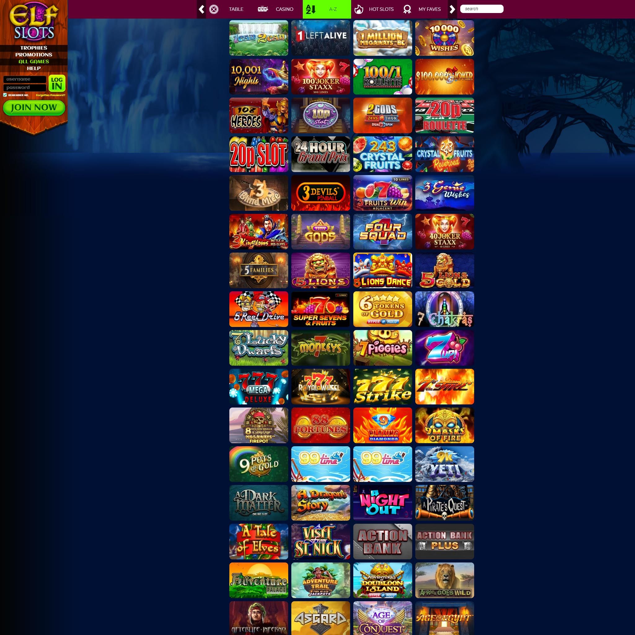 Elf Slots full games catalogue