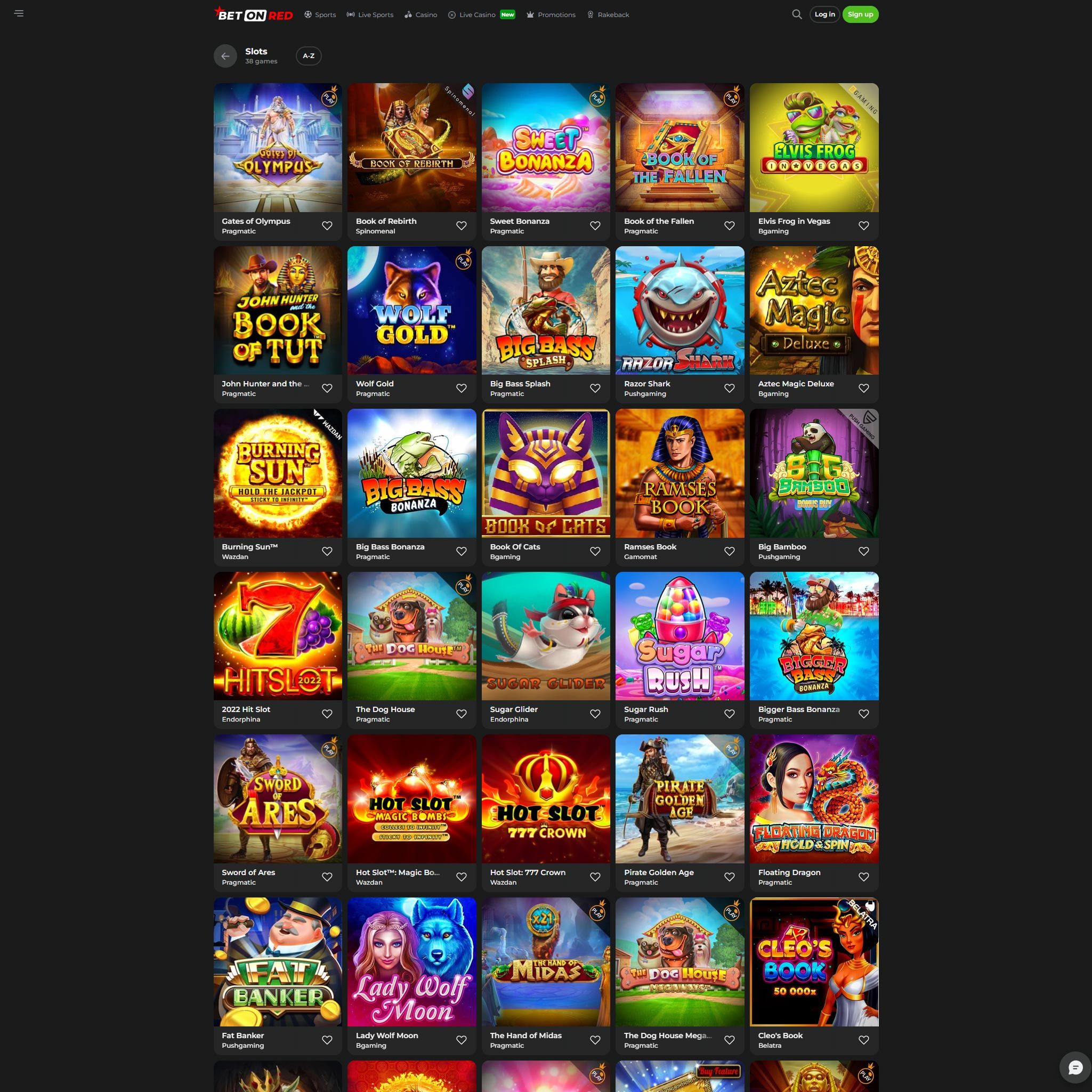 BetOnRed Casino full games catalogue