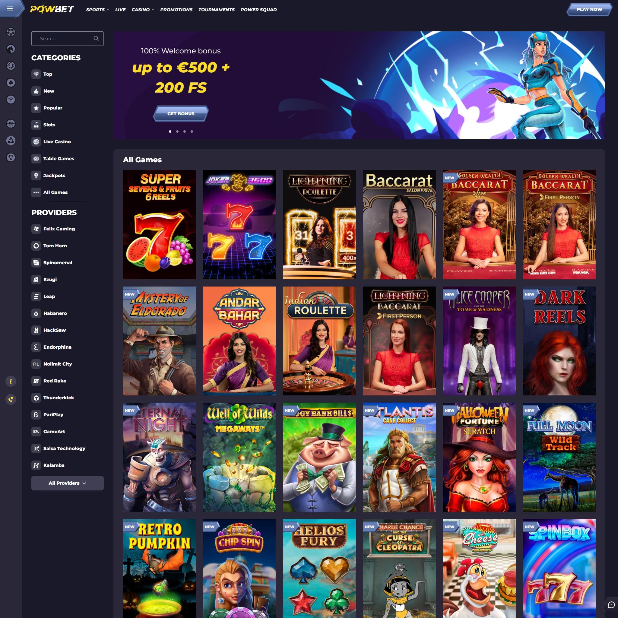 PowBet full games catalogue