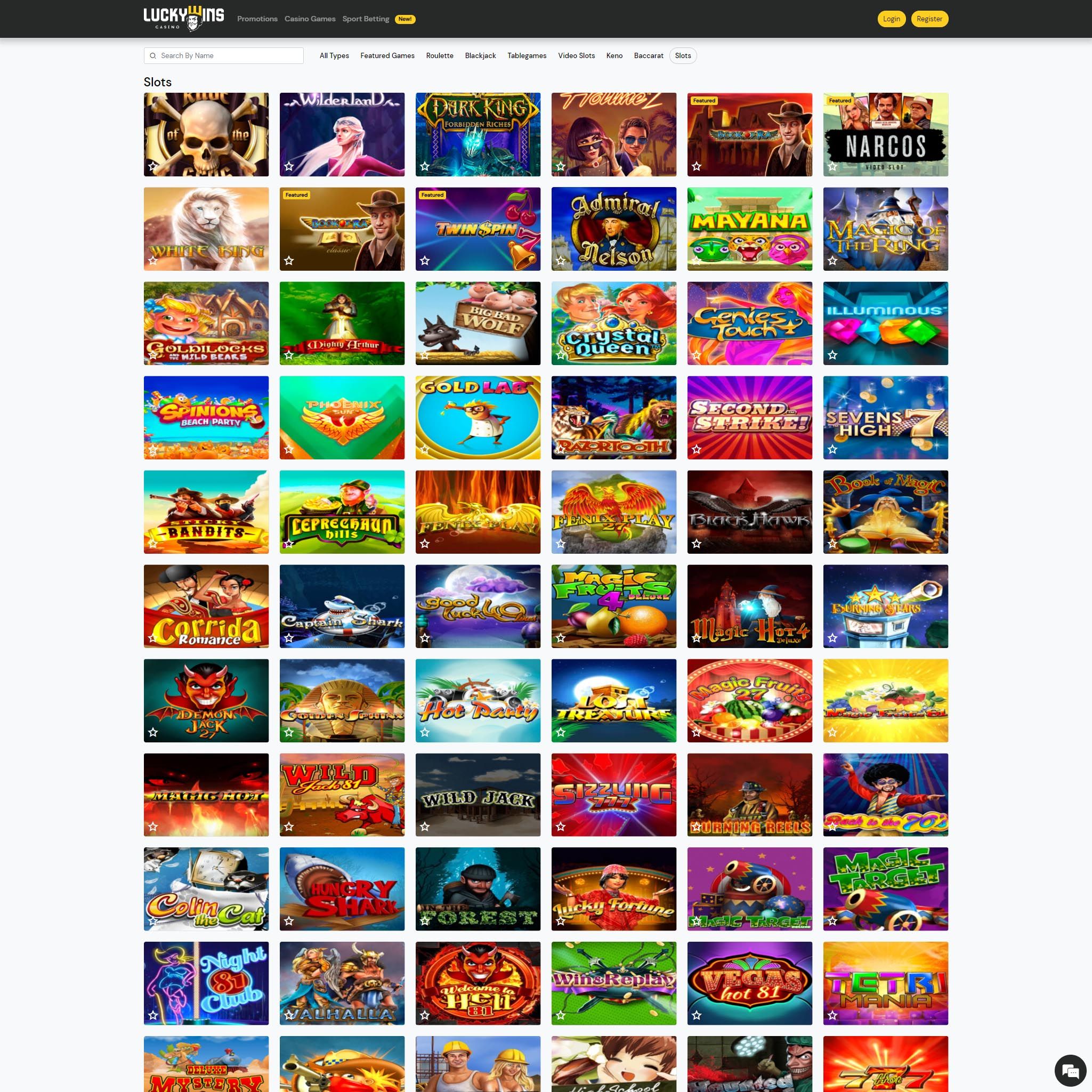 Luckywins Casino full games catalogue