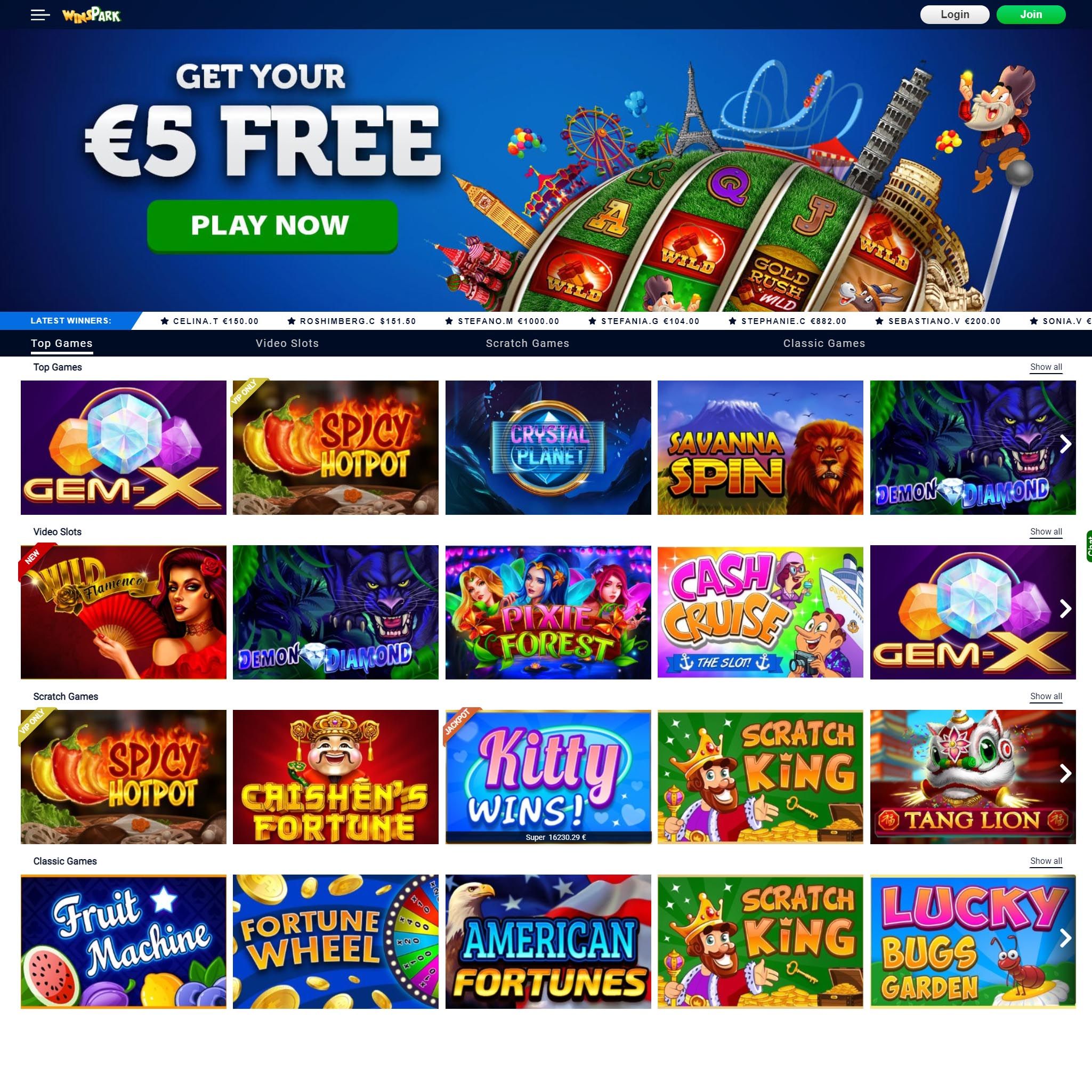 Winspark Casino full games catalogue