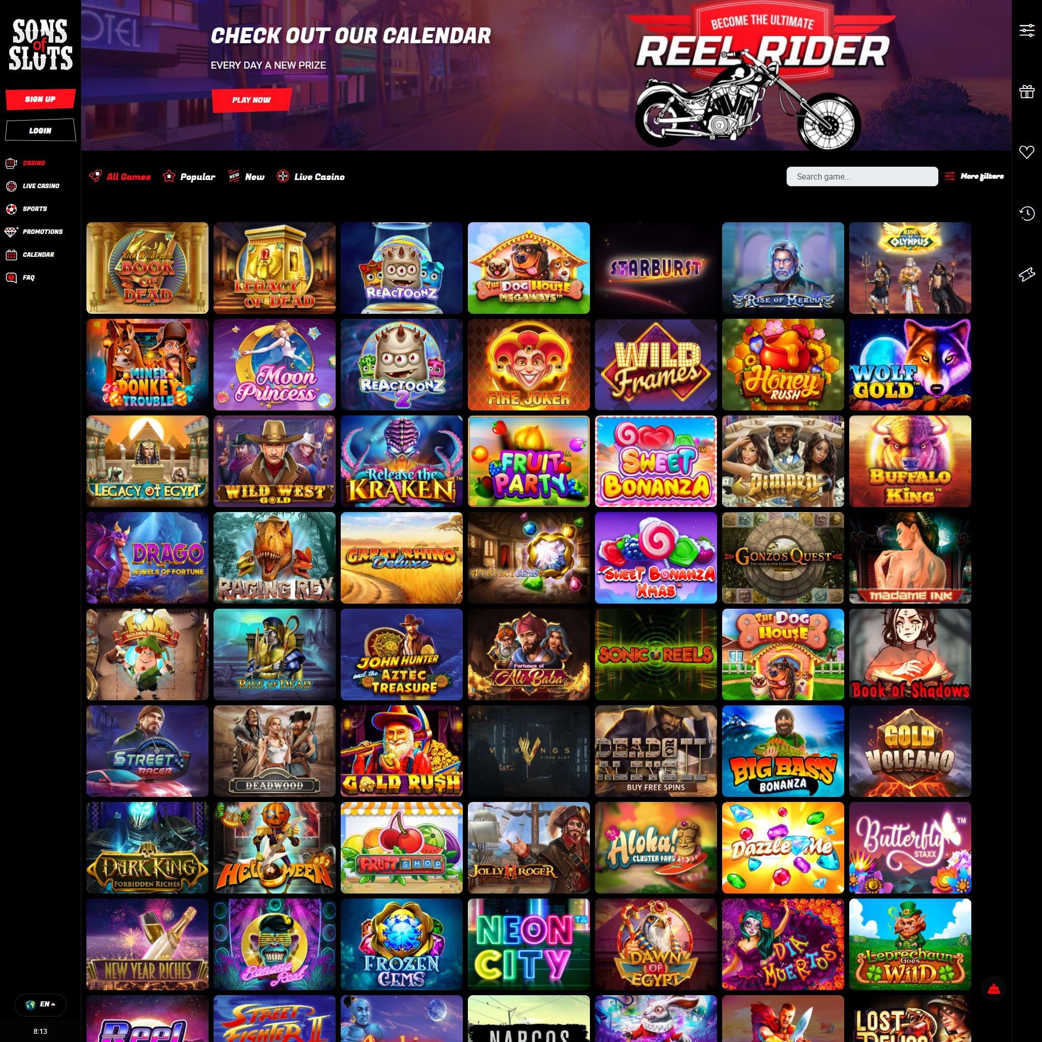 Sons of Slots Casino full games catalogue