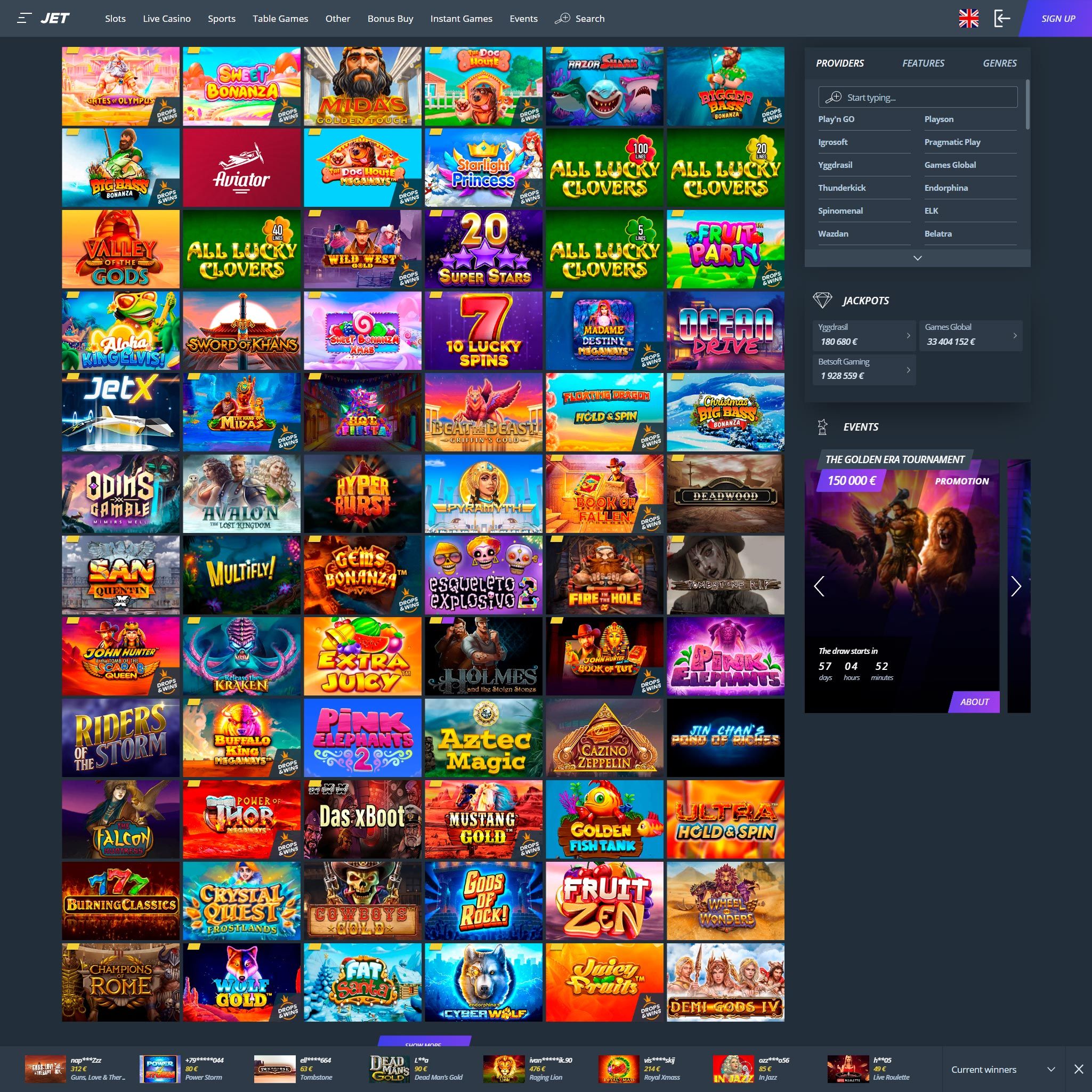 Jet Casino full games catalogue